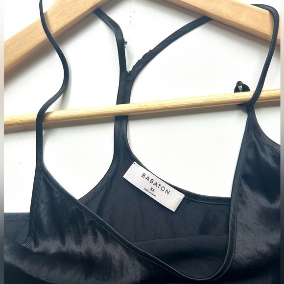 ARITZIA BABATON Cox black satin silky slip midi dress sleeveless racerback xs - Picture 5 of 9